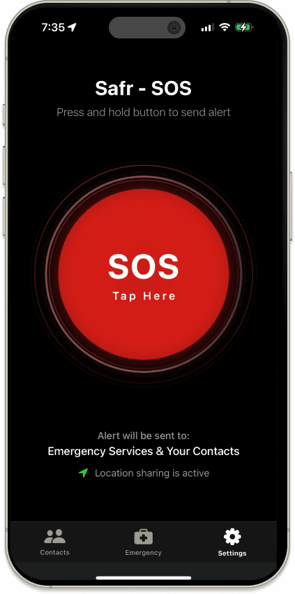 Safr Emergency Safety App Screenshot
